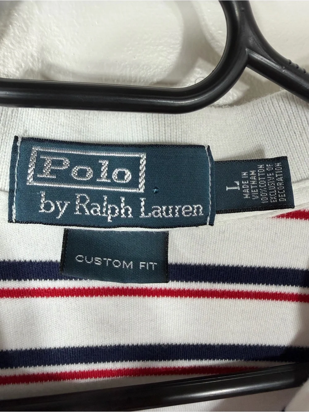 Polo Ralph Lauren Custom Fit Striped Polo Shirt White Navy Red Size L